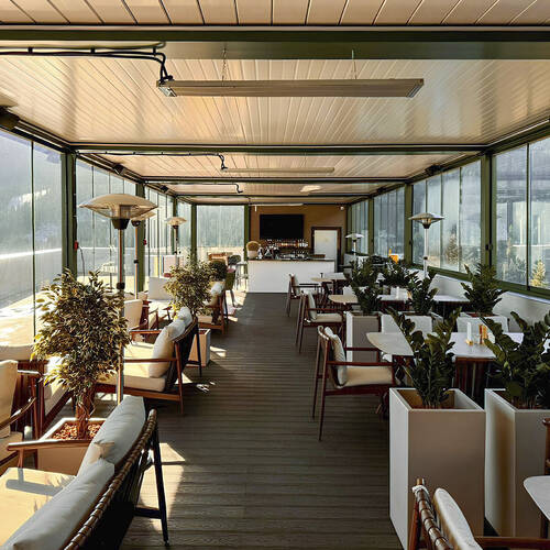 Перголы Decolife В500-25П, В600 PIR + раздвижное остекление S200, КЧР, Архыз, Майри Парк Отель